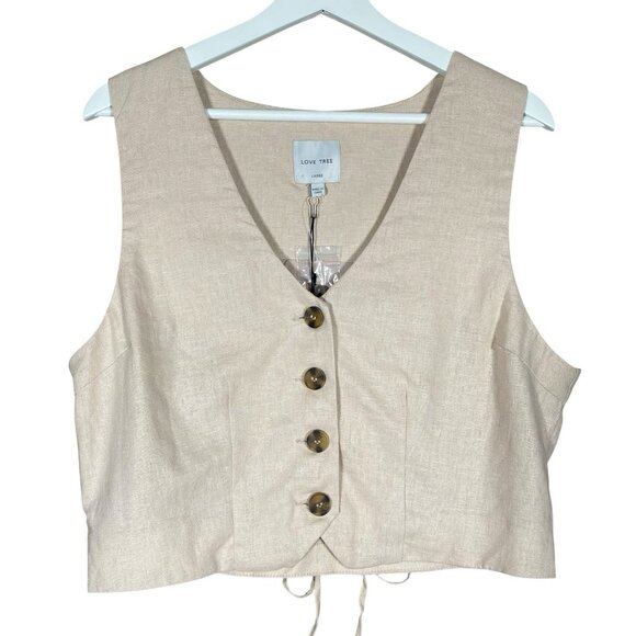 Love Tree Tailored Vest Top Women’s L Linen Blend Button Up V Neck Minimalist - Picture 1 of 11